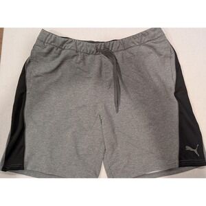 Puma Mens Athletic Shorts Gray Black Mesh Logo Drawstring Waist XL